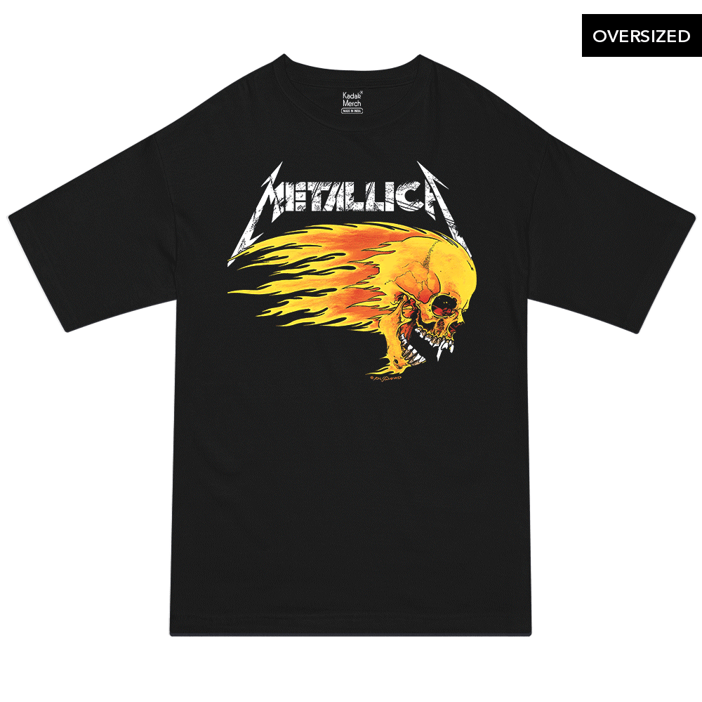 Metallica Flaming Skull Tour Oversized T Shirt KadakMerch