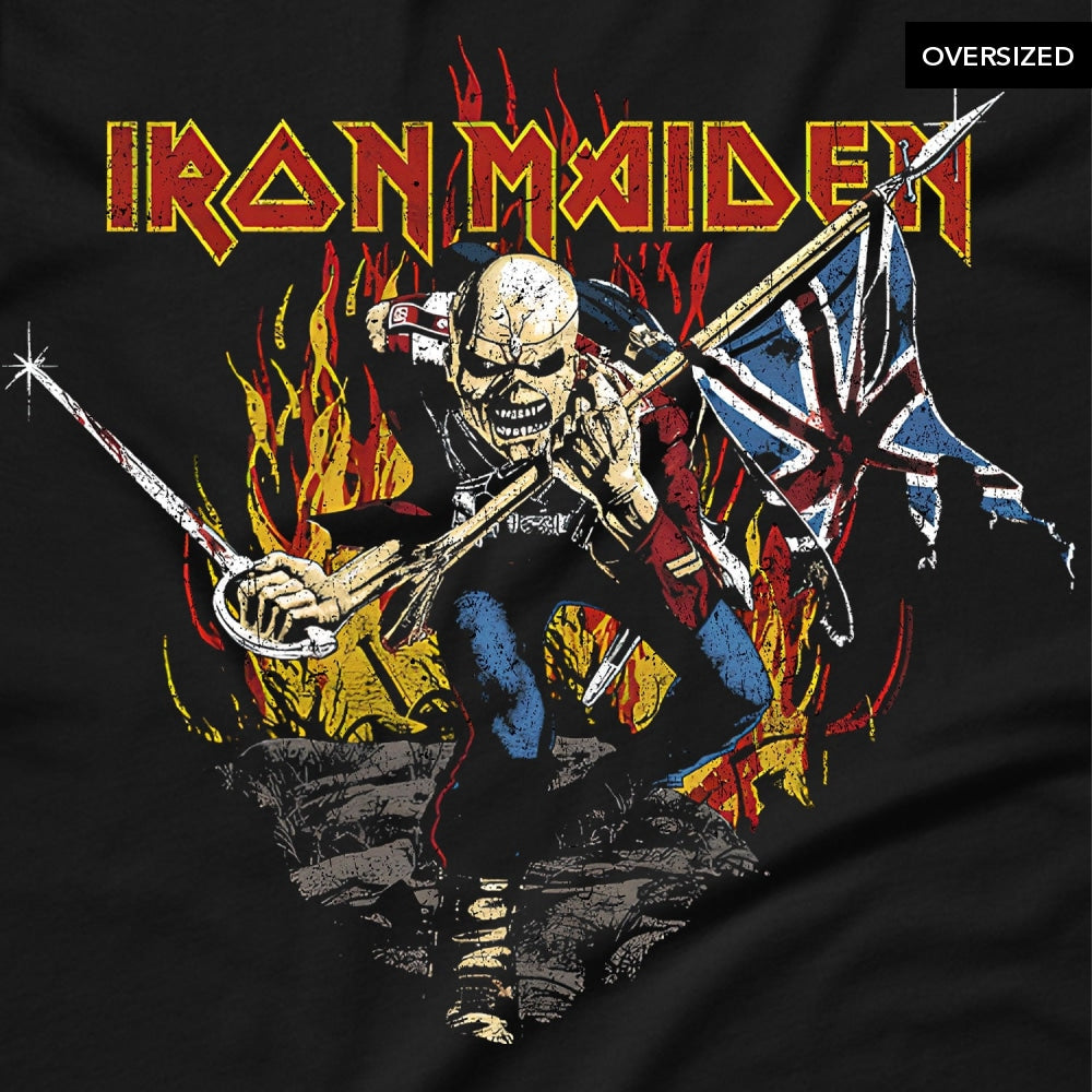 Iron Maiden - Trooper Flamed Battlefield Oversized T-Shirt T-Shirts