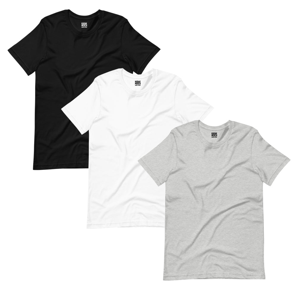 100% Cotton Basics T-Shirt - 3 Pack (Black, White, Heather Grey)