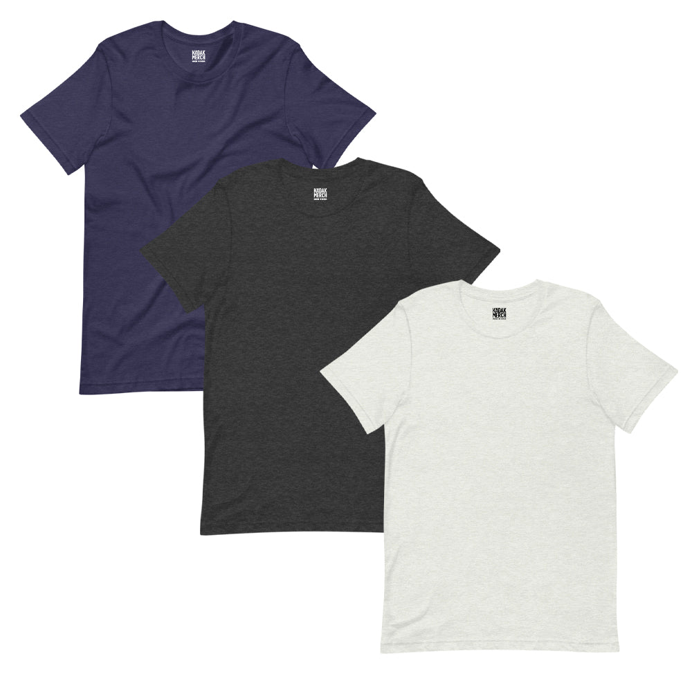 100% Cotton Basics T-Shirt - 3 Pack (Navy Heather, Dark Heather, White Heather)