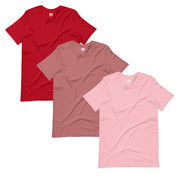 100% Cotton Basics T-Shirt - 3 Pack (Red, Mauve, Pink)