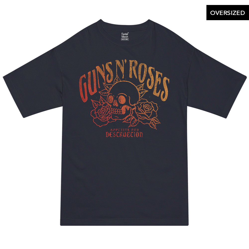 Guns N Roses - Appetite For Destruction Skull Oversized T-Shirt Xs / Navy Blue T-Shirts