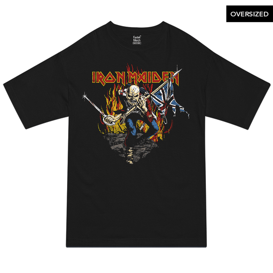 Iron Maiden - Trooper Flamed Battlefield Oversized T-Shirt S / Black T-Shirts