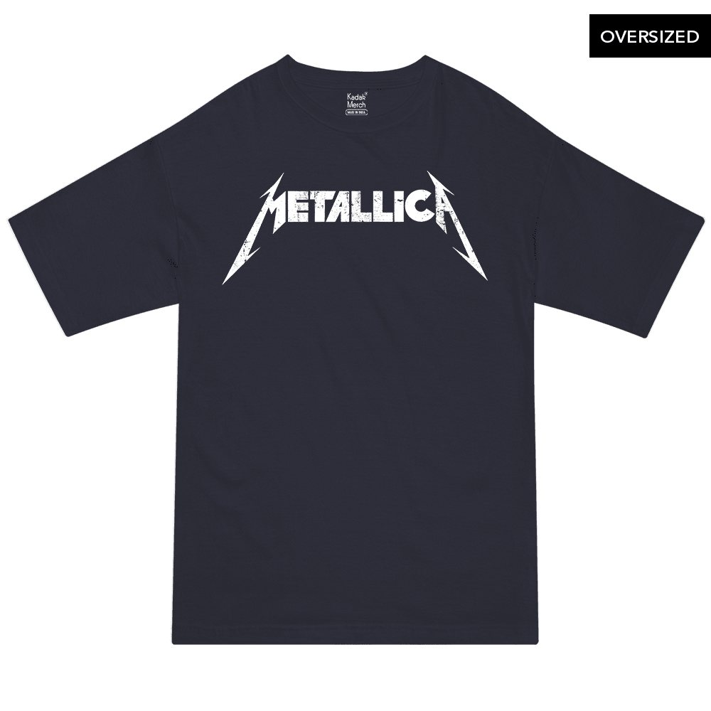 Metallica - Distressed Logo Oversized T-Shirt S / Navy Blue T-Shirts