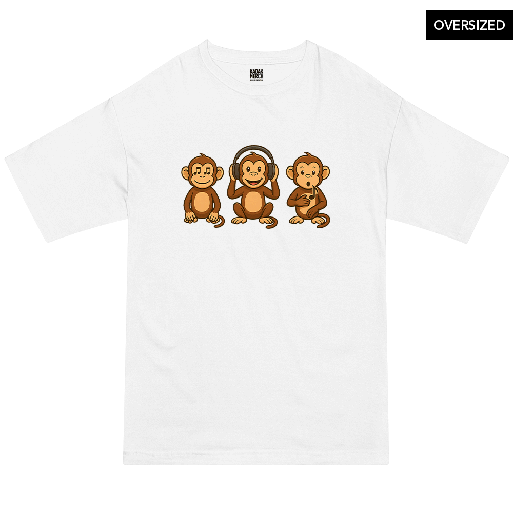 3 Musical Monkeys Oversized T-Shirt S / White Oversized T-Shirts