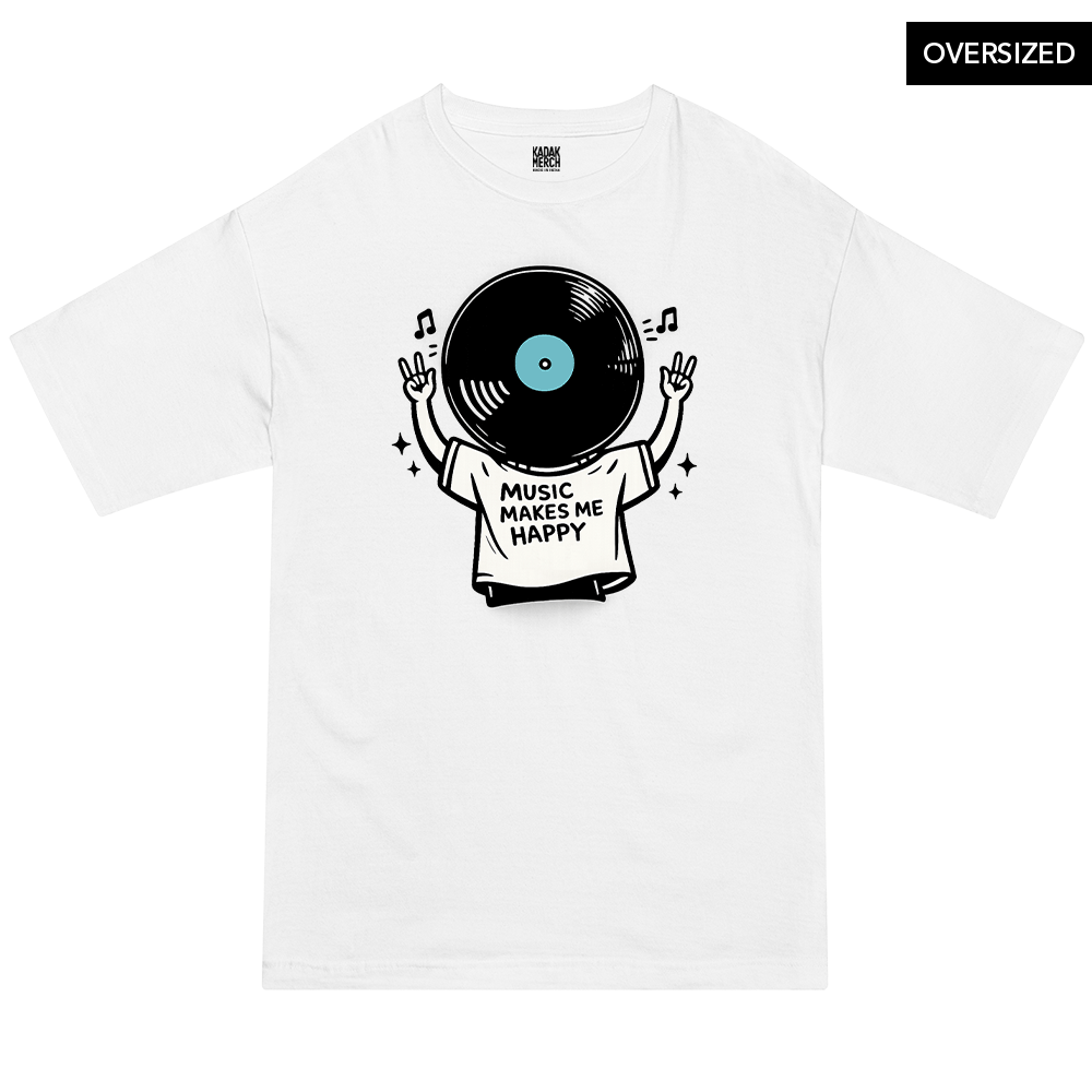 Music Makes Me Happy Oversized T-Shirt S / White Oversized T-Shirts