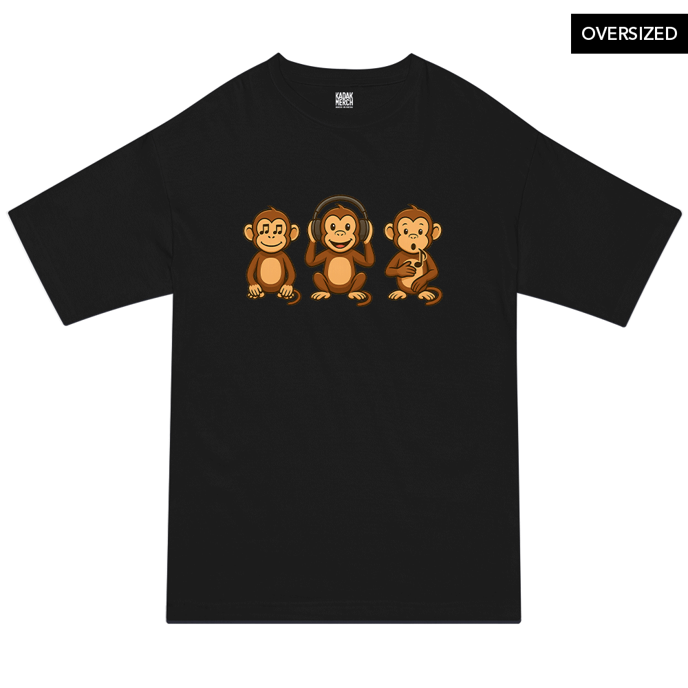 3 Musical Monkeys Oversized T-Shirt S / Black Oversized T-Shirts