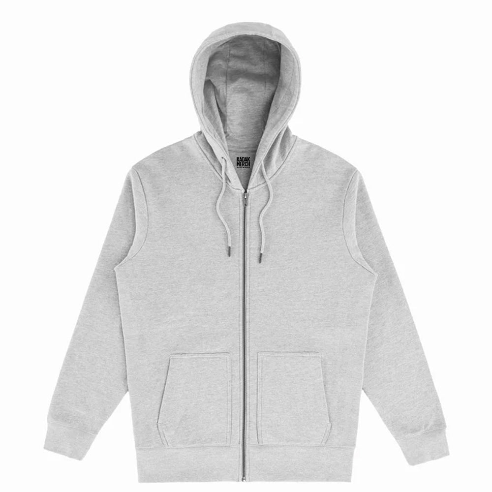 100% Cotton Basics Zipper Hoodie - Heather Grey